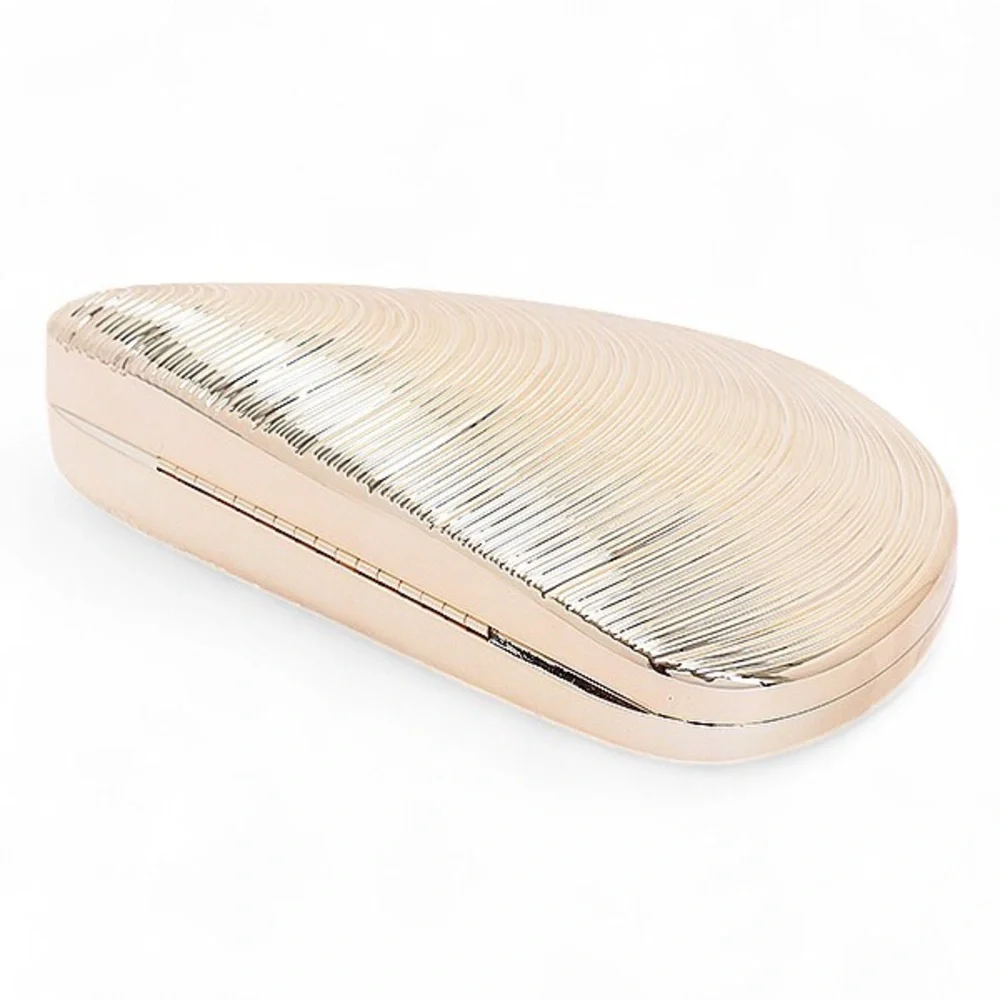 Elegant Metallic Gold Clam Shell Box Clutch Bag
